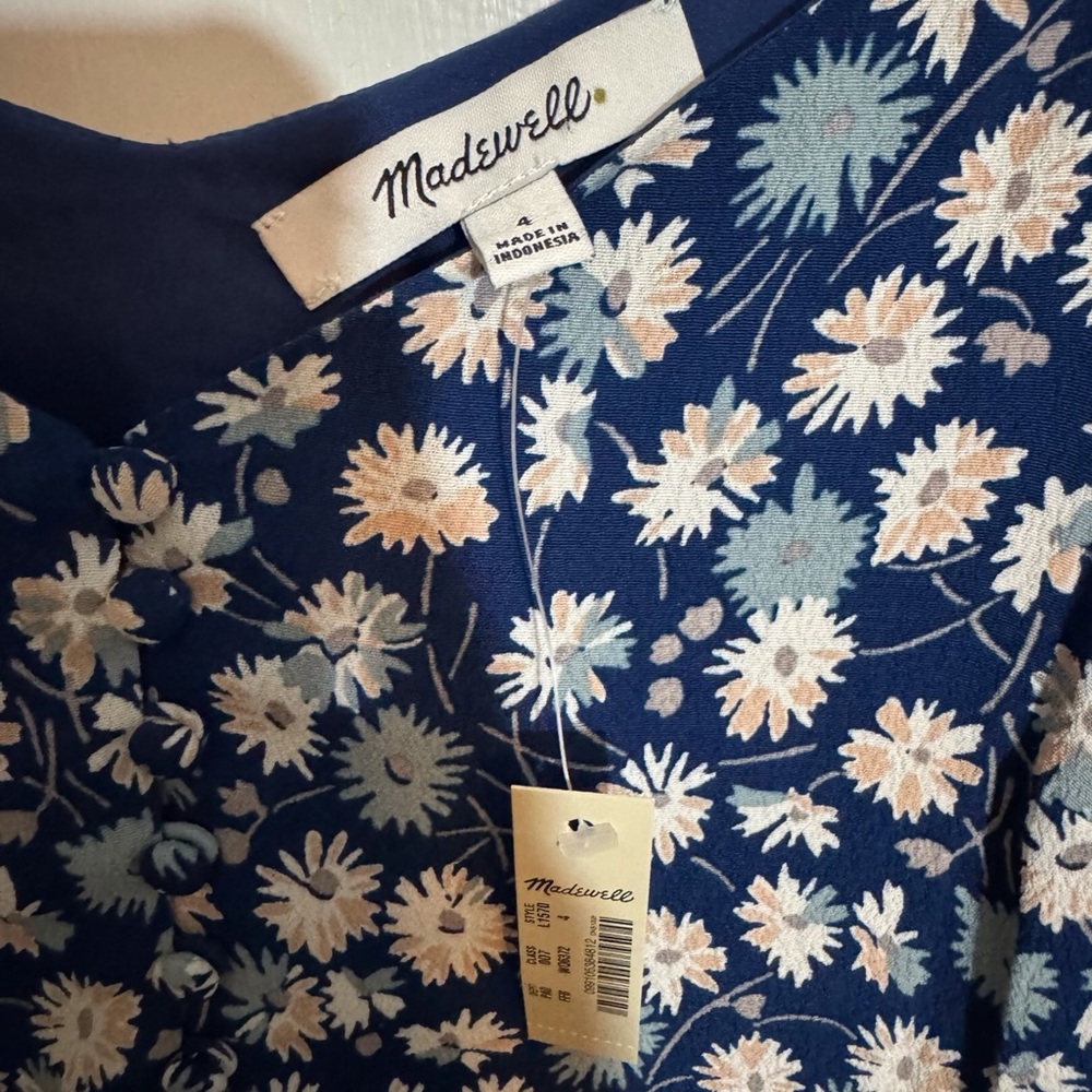 Madewell NWT Size 4 Blue Button Up Cami Tank Top French Floral Boho Beach - Picture 6 of 6